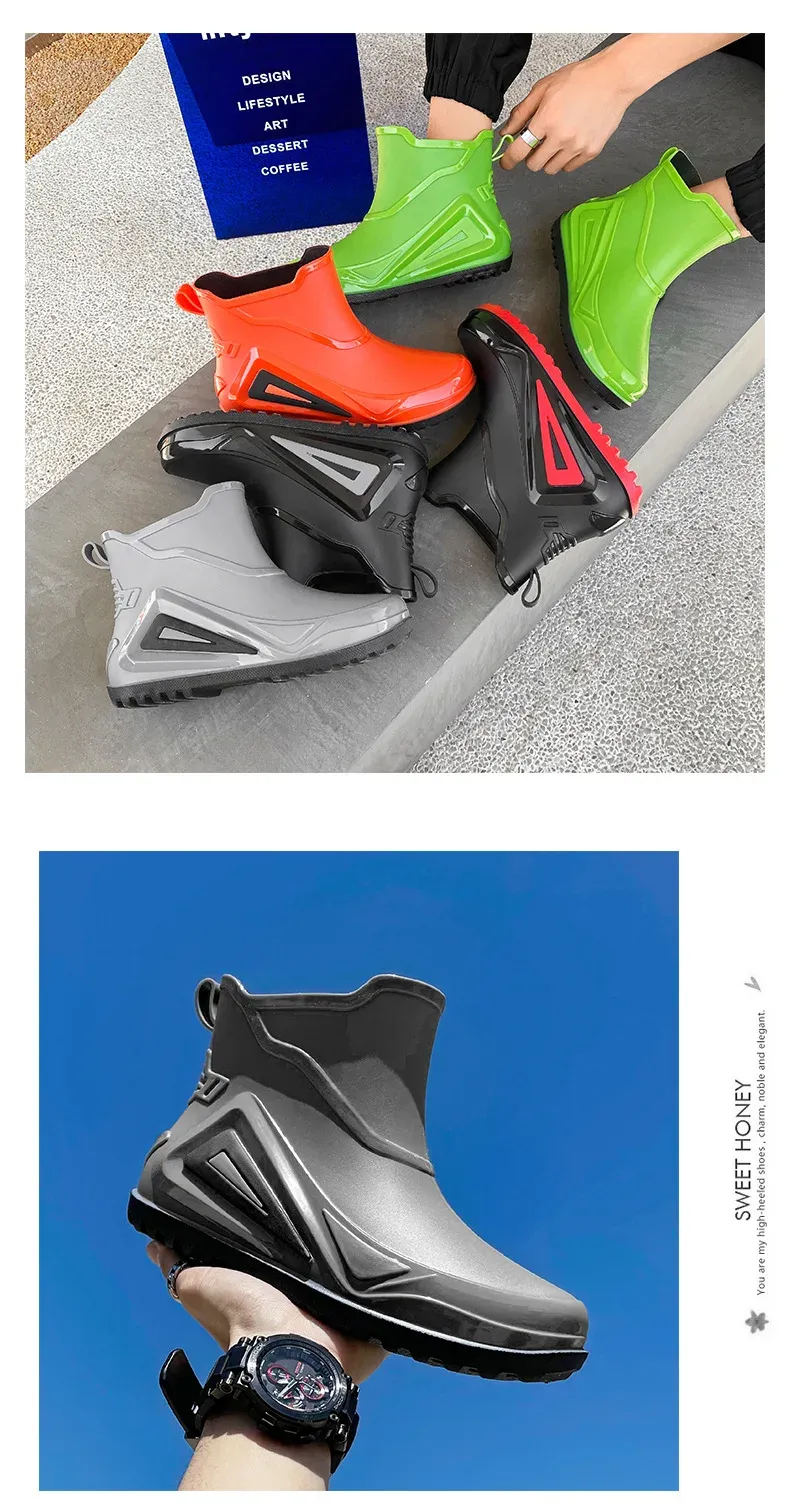 Trend 2024 New Outdoor Non-slip Hiking Durable Waterproof Rubber Fishing Shoes Shaxi Slip on Men Rain Boots_desvips.com