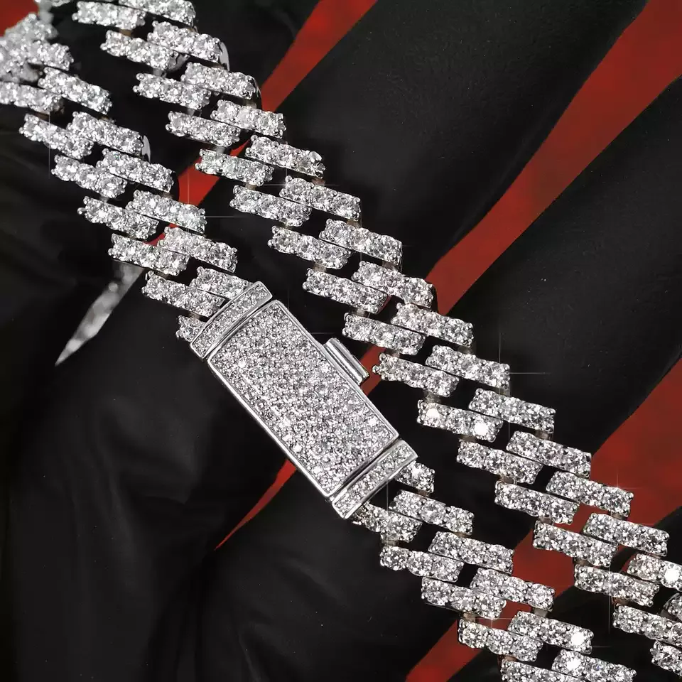 QianJian neue mode 9 zoll hip hop schmuck cuban link kette sterling splitter armbänder moissanite diamant_voghion.com