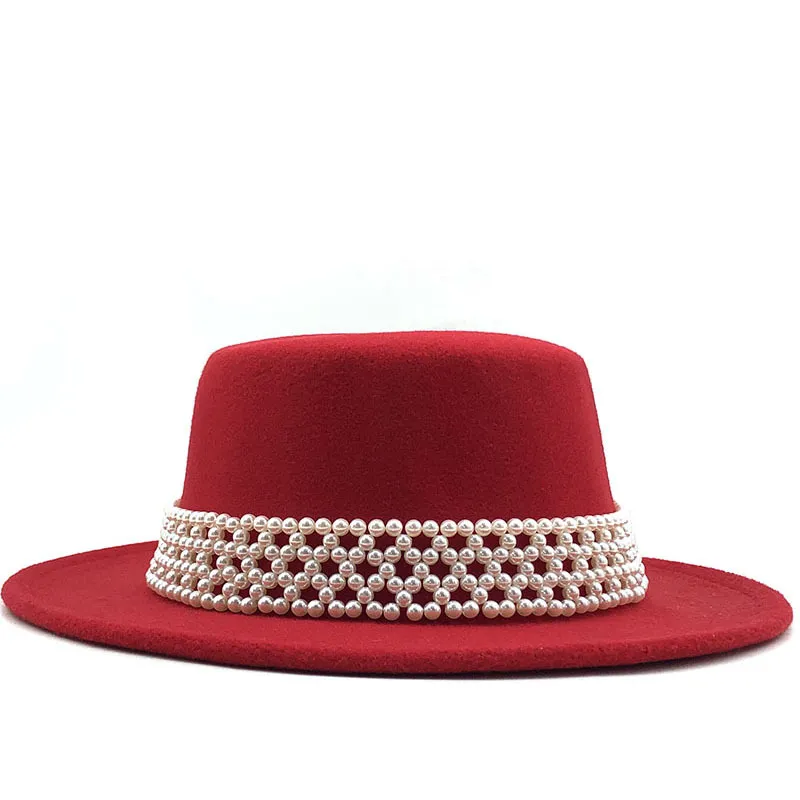 Semplice en Cappello da donna a tesa larga in feltro di lana caldo Jazz Fedora Cappello retrò in tinta unita Panama Trilby Cappello da festa formale_voghion.com