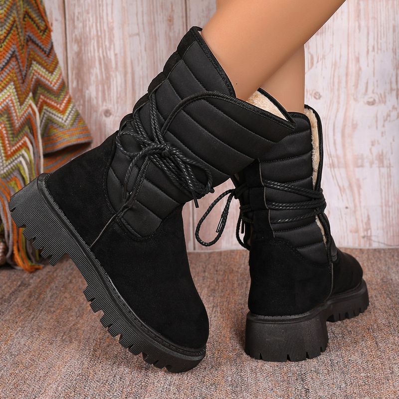 Plus-size women's platform snow boots fleece warm upper side strap sole with code number_voghion.com
