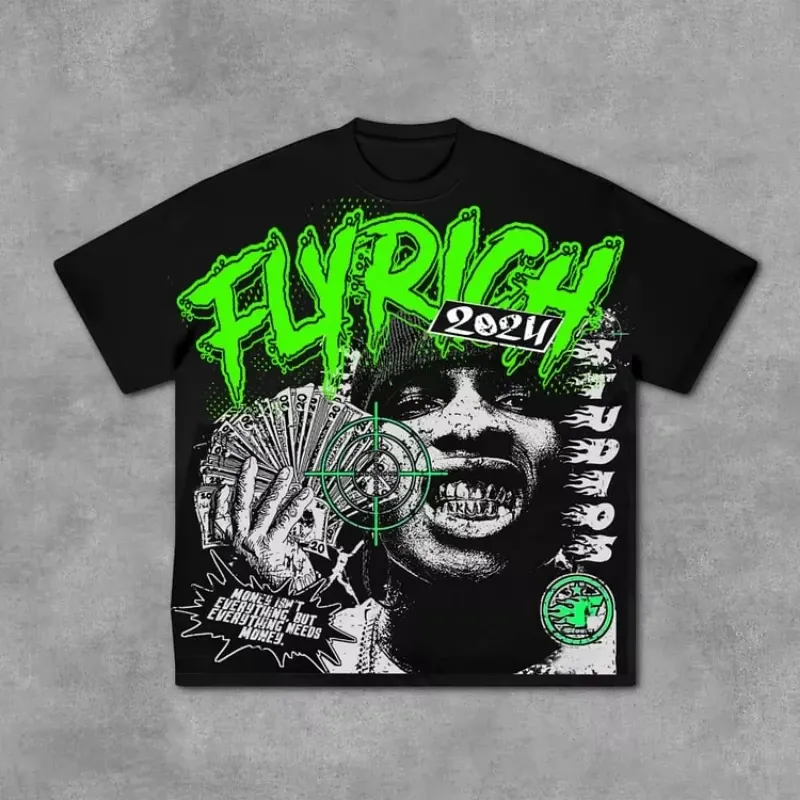 Men's T Shirts Fly Rich Abstract Human Face Graphic Cotton T-Shirt Men Y2K Summer Short Sleeves Oversize Tshirt_voghion.com