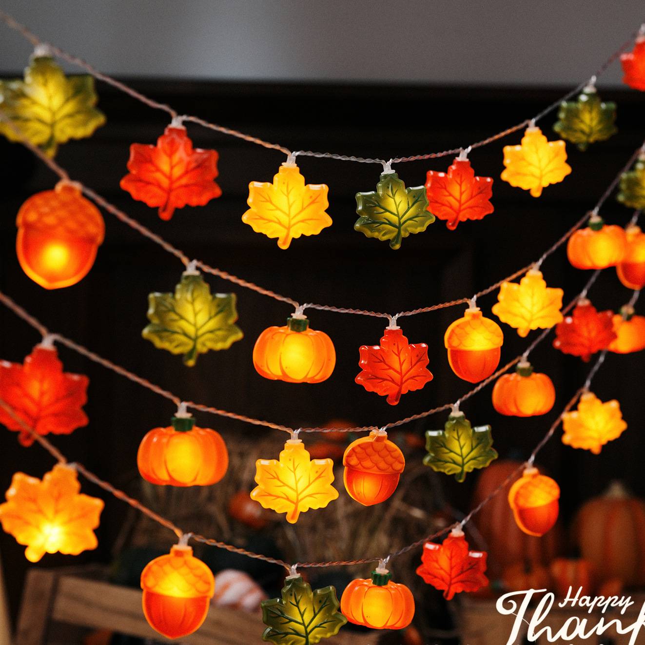 Halloween LED Pumpkin Maple Leaf Light String Thanksgiving Small Lanterns Decorative Lights Pendant Atmosphere Lights Holiday Lighting Arrangement Ornaments_voghion.com