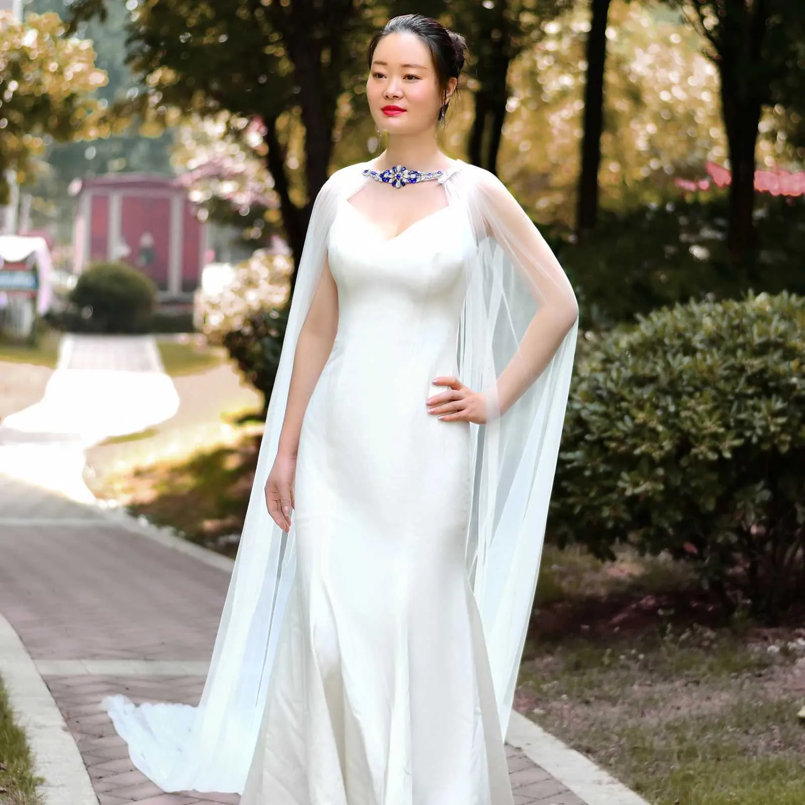Gioielli per capelli Donna VG28 Mantello elegante Mantello Velo Semplice Bolero da sposa Morbido scialle in tulle Abito da sposa Accessori per_voghion.com