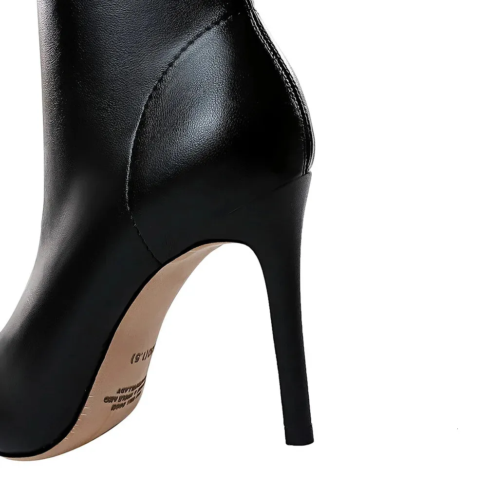 Women 75cm 10cm High Heels Leather Boots Lady Low Short Ankle Stripper Winter Warm Snow Plush Pointed Toe Shoes 240624_voghion.com