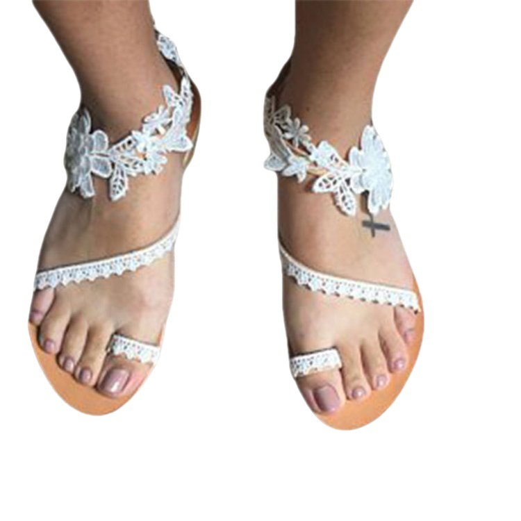 einfarbige Sandalen mit offener Spitze und flachem Absatz in Blumenform, Größe 35-43_voghion.com