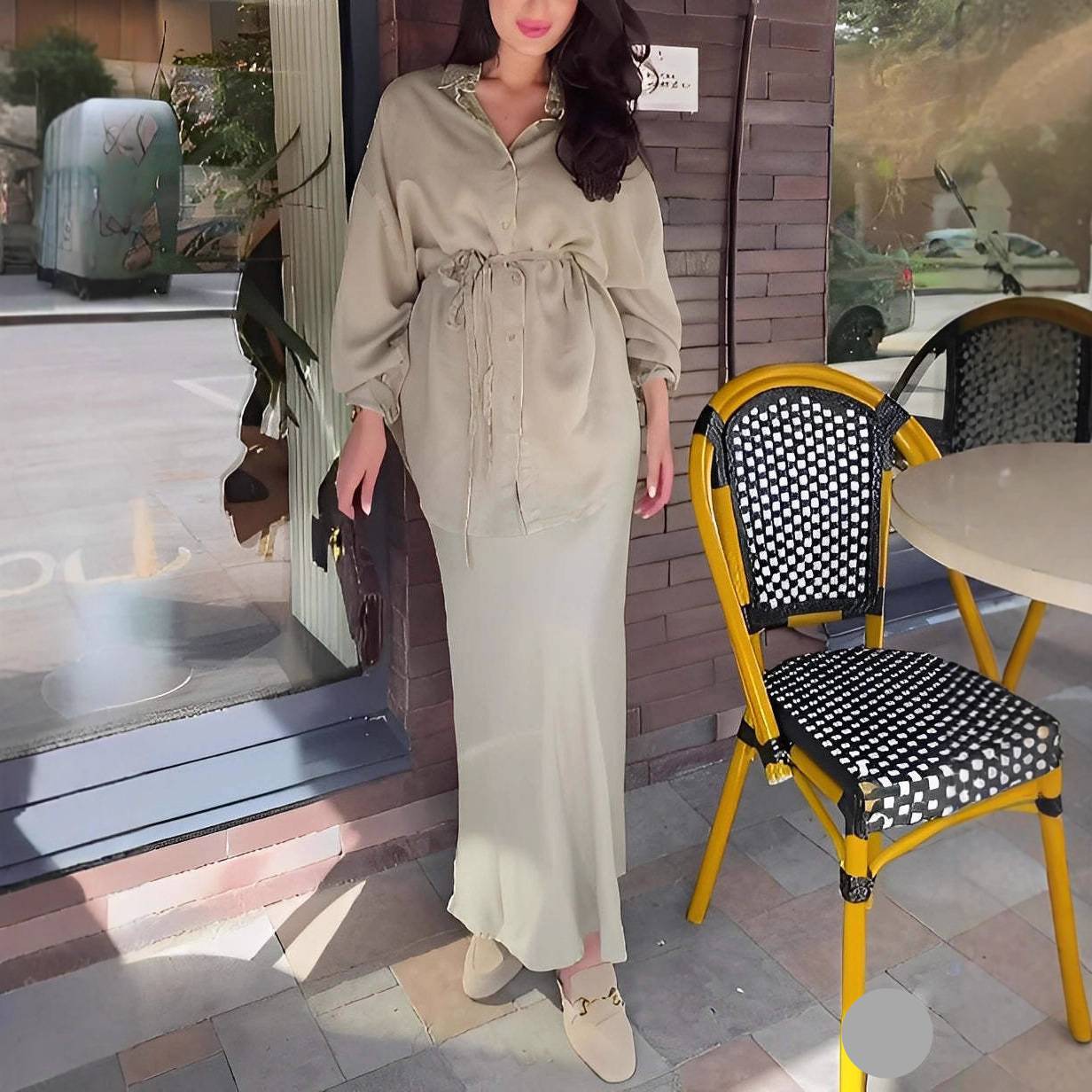 Completo pantalone donna elegante camicia manica lunga gonna midi_voghion.com