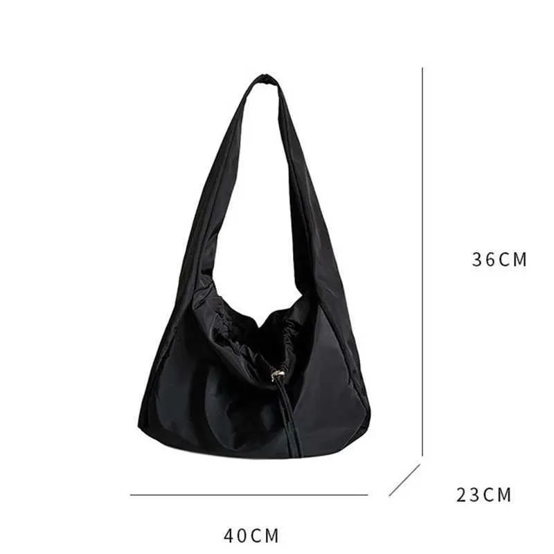 Borsa a tracolla da donna in nylon di grande capacità, leggera, casual, tinta unita, con tracolla, hobo bag firmata C241211_voghion.com