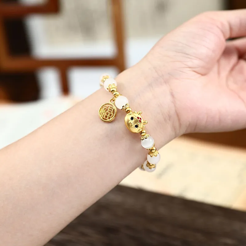 Zodiac Dragon Beaded Bracelet Lucky Symbol Blessing Bangle_voghion.com