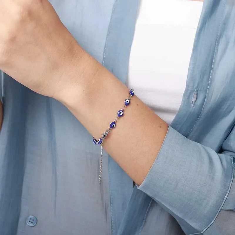 Braccialetto Turchia Evil Eye Bead Bracciale per donna Acciaio inossidabile Argento Colore Catena Sottile Braccialetti Donna Boho Moda_voghion.com