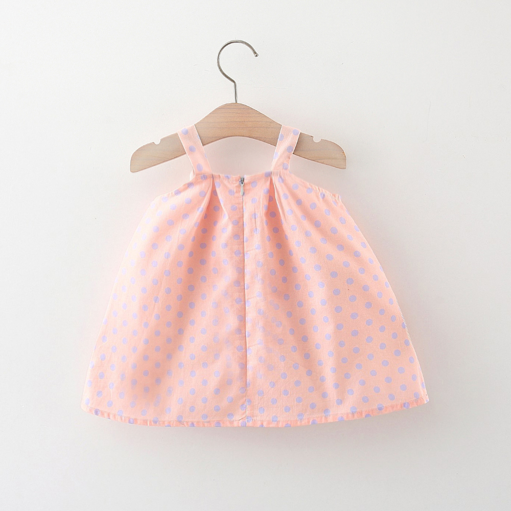 Vestido de verano para niña con estampado de lunares y flores, con tirantes de conejo y cremallera_voghion.com