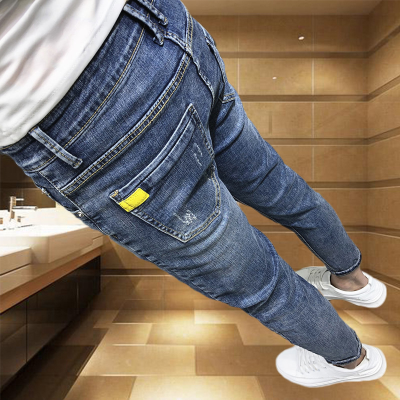 Men's Clothing Social spirit young man personality versatile nine-point jeans  men's brand slim feet net celebrity pants tights