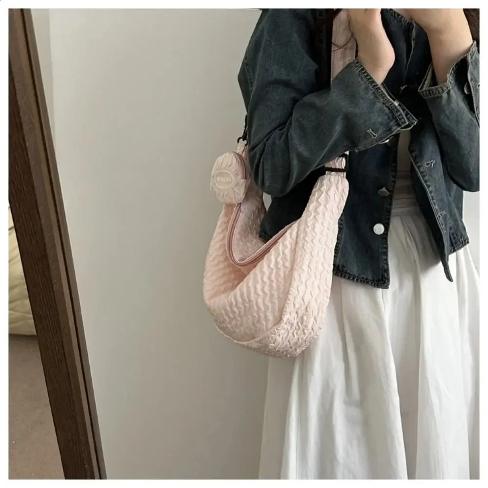 Ruched Crossbody Shoulder Bag For Women Nylon Pleated Satchel_voghion.com