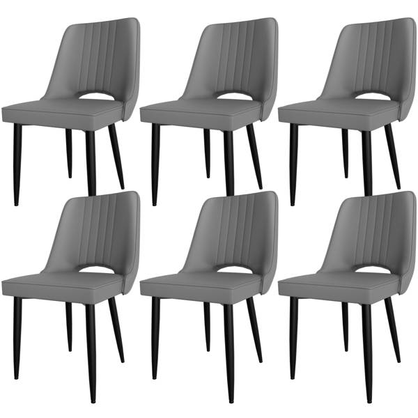 ​​Set Of 6 Modern Dining Chairs – High Back PU Leather Upholstery, Cross-Metal Legs, Thick Cushion For Kitchen & Living Room, Gray_voghion.com