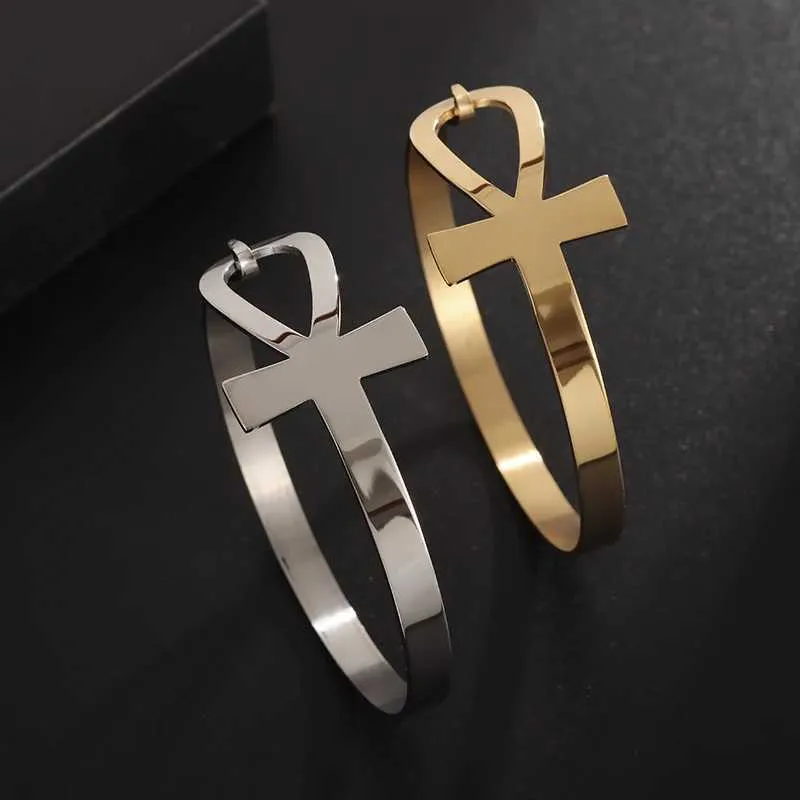 Bracciale rigido croce ankh donna acciaio inox gioiello religioso_voghion.com