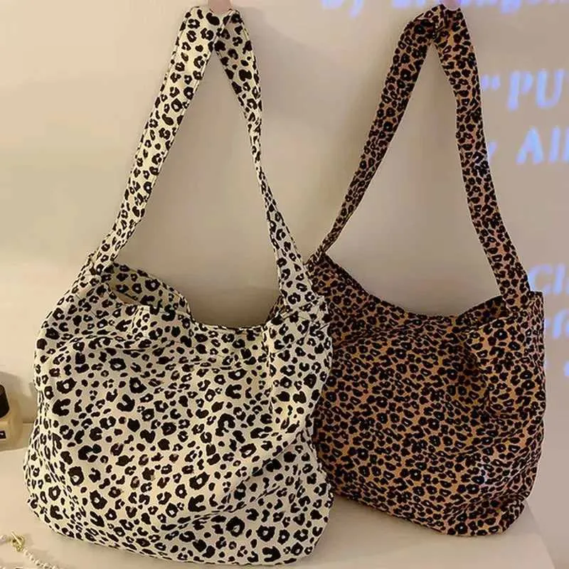 Fashion Canvas Female Handbag Tote Large Capacity Underarm Bag Vintage Leopard Pattern Shoulder Shopping Ba241128_voghion.com