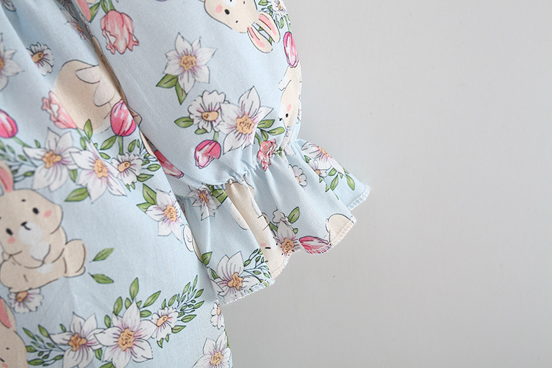 Autumn Baby Girl Dress Rabbit Print Long Sleeved Dress With Rabbit Ears Chinese Qipao Style Children's Clothing_voghion.com