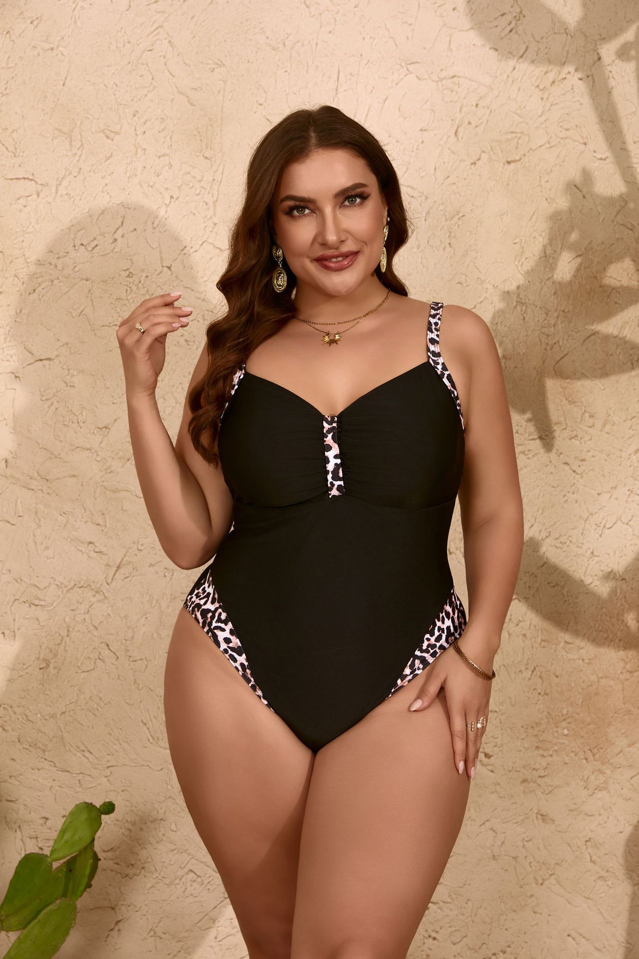 Maillot de bain une pièce imprimé léopard noir pur, grande taille, Slim, Bikini, pour femmes_voghion.com