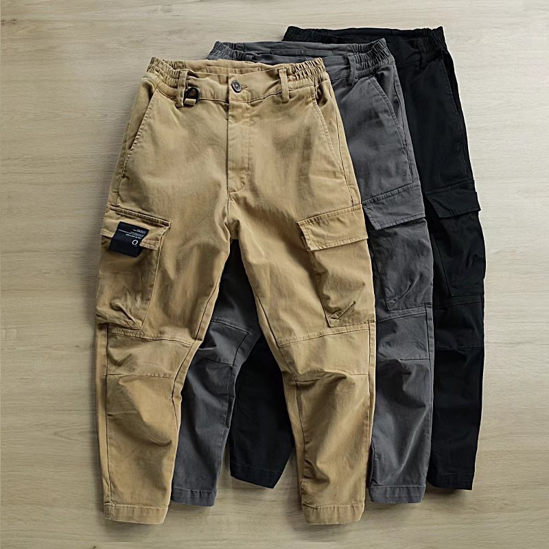Cotton overalls men's loose hip hop nine point casual pants cuffed tactical pants multi pocket labor protection work trousers trendy