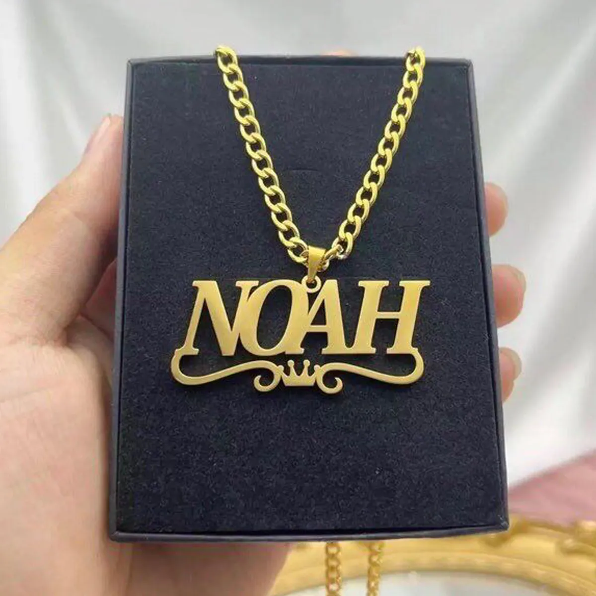 Collana con ciondolo con nomi personalizzati in acciaio inossidabile, gioielli personalizzati, catena cubana_voghion.com