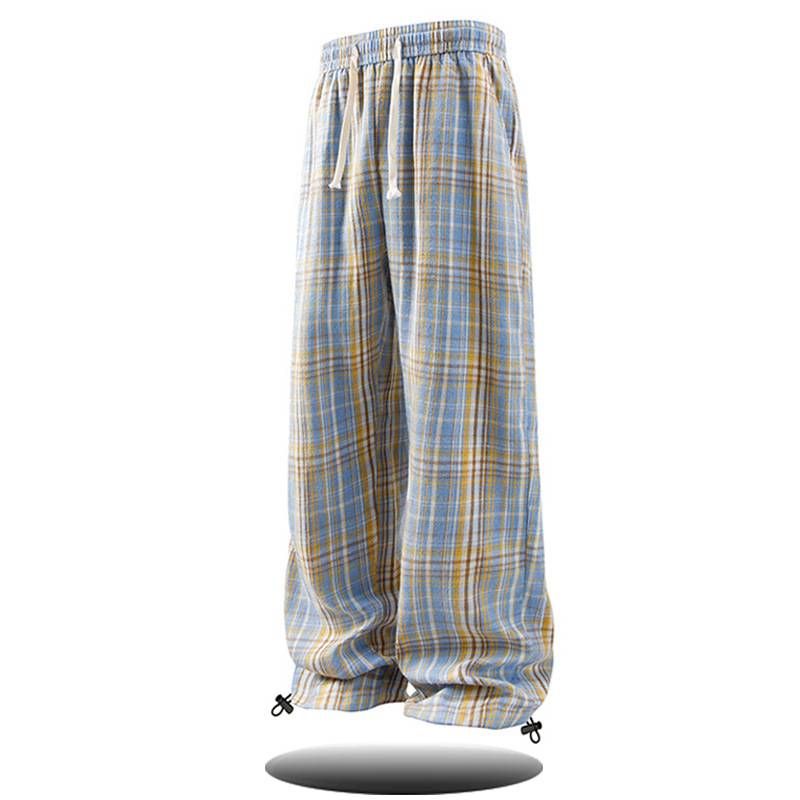Conjunto de camisa e calça masculina inspirado – calça xadrez de manga comprida com botões e calça casual (roupa de rua retrô para adolescentes e jovens adultos)_voghion.com
