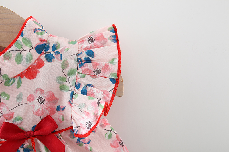 Baby Girl Clothes Summer Traditional Chinese Style Cheongsam Bowtie Pendant Dress_voghion.com