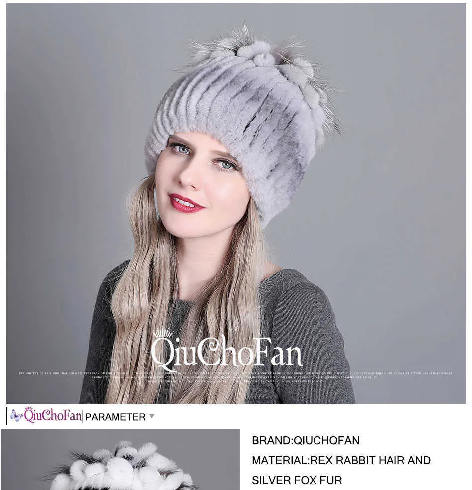 Knitted Rabbit Fur Hat For Women Winter Warm Fedora Style Cap_voghion.com