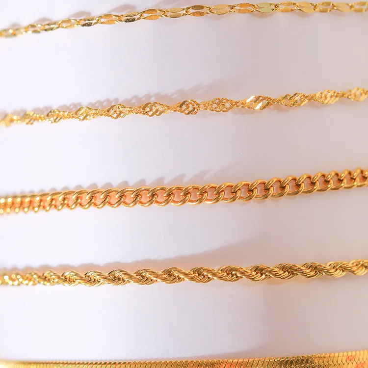 Brățară placată cu aur autentic, lanț cubanez de 5 mm, frânghie de 3 mm, unică, subțire, cu microfigaro, lanț de grâu, din oțel inoxidabil, streetwear_voghion.com