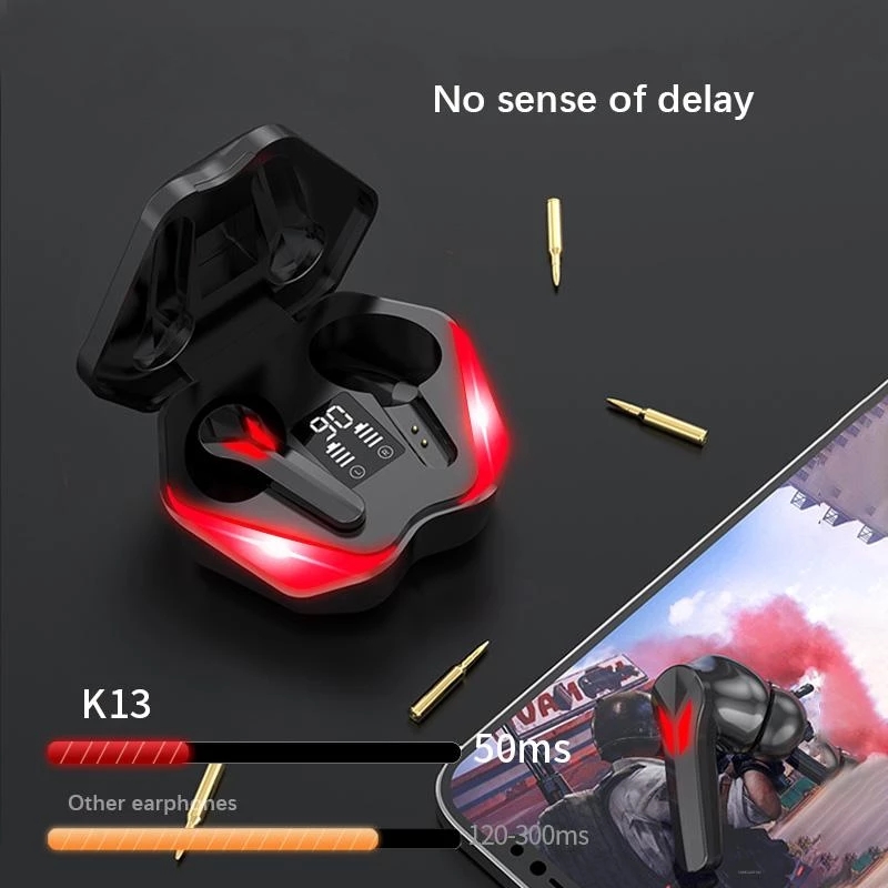 J13 TWS Cuffie da gioco wireless Bluetooth con display digitale, bassa latenza, riduzione del rumore, auricolari E-Sport con microfono_voghion.com