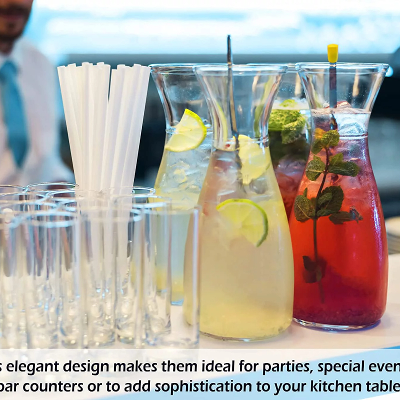 Drikkevandskande i glas med plastlåg, design med smal hals, 1 liters sæt med 4, klar_voghion.com