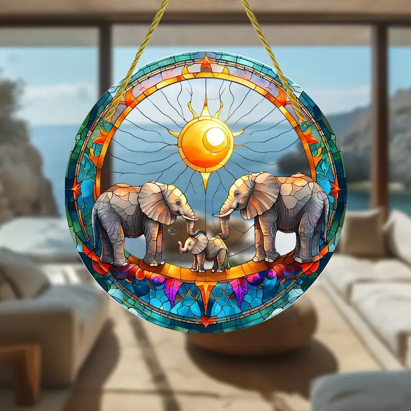 8" Boho Elefanten-Sonnenfänger - Acryl im Buntglas-Stil. Perfekte Dekoration für Zuhause oder das Büro. Kein Strom nötig. Tolles Geburtstagsgeschenk._voghion.com