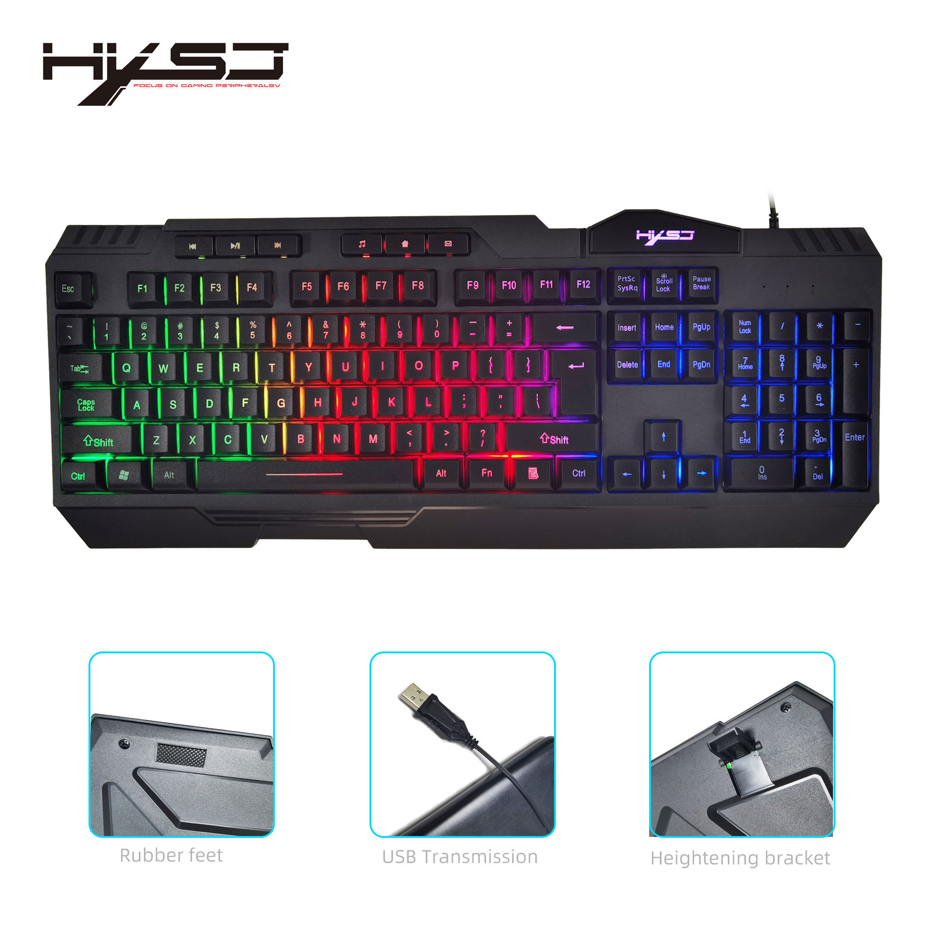 New L700 English 109 Key Thin Film Game Keyboard with Three Backlight Modes Rainbow Mixing_voghion.com