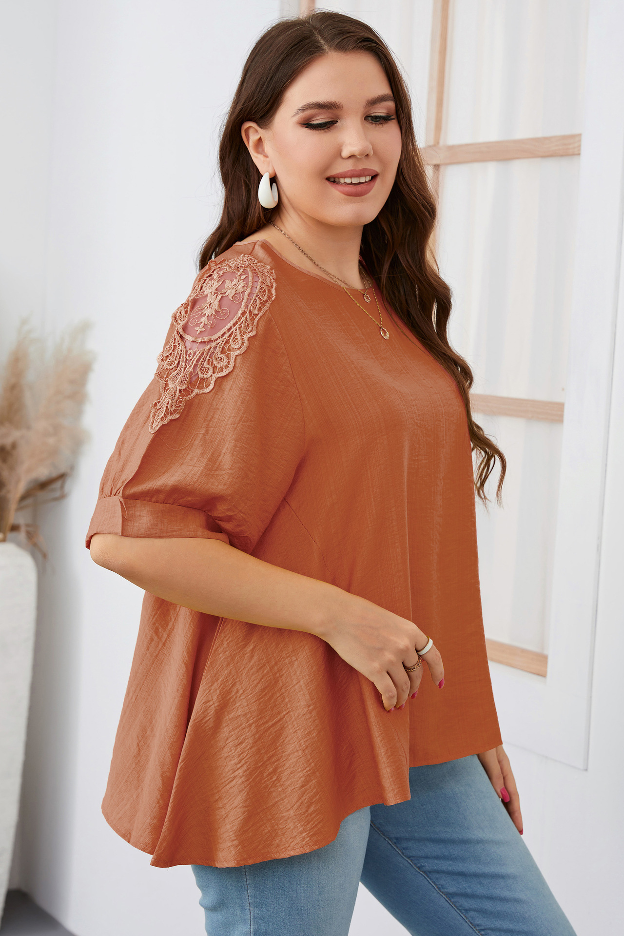 Women's irregular large size MM loose solid color women's T-shirt_voghion.com