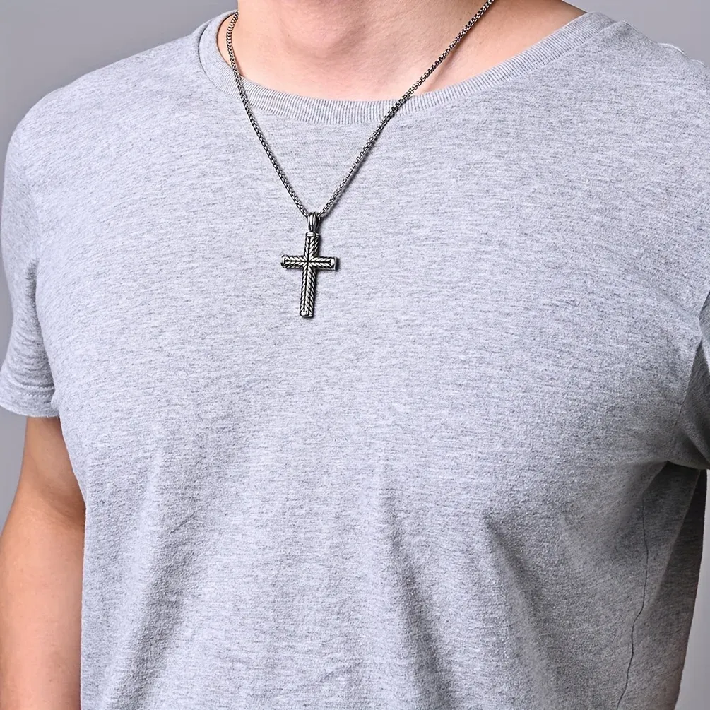 Colliers pendentifs Funky Easter Stripe Cross Collier cool pour hommes Accessoires de mode tendance en acier inoxydable_voghion.com