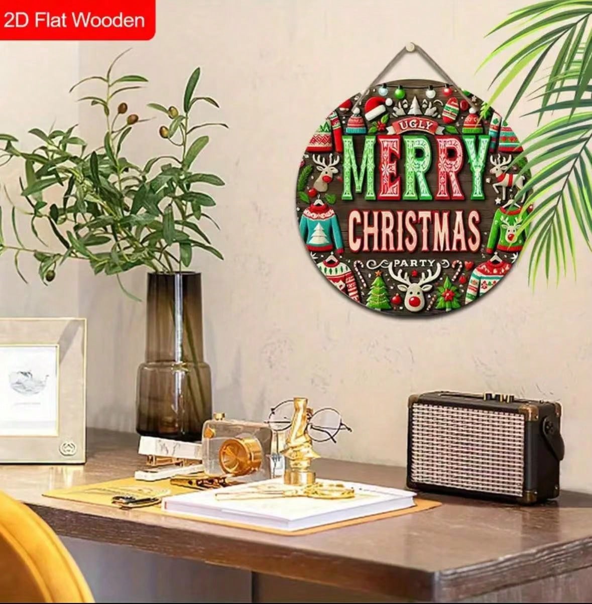 Vrolijke kerstversiering, houten deurhanger of tafelversiering, geschikt voor thuis, kantoor, tuin, kerstfeestdecoratie, cadeau, kerstdecoratie_voghion.com