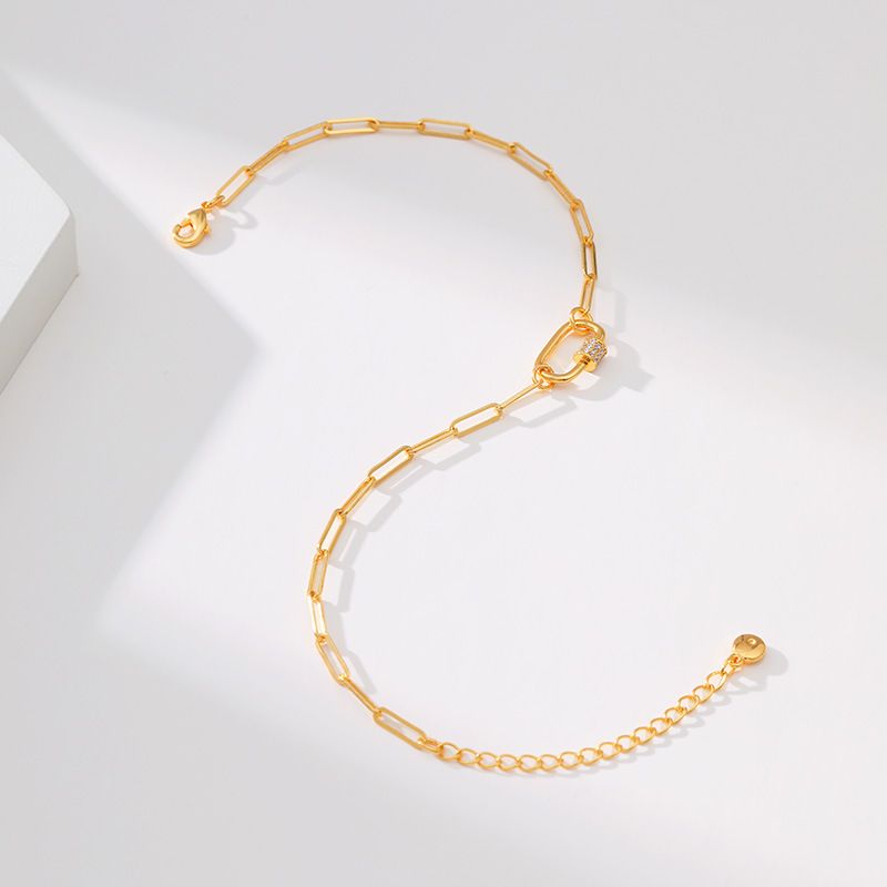 Gem Chain Design Mässingspläterad Guld Dia Enkelt Armband_voghion.com