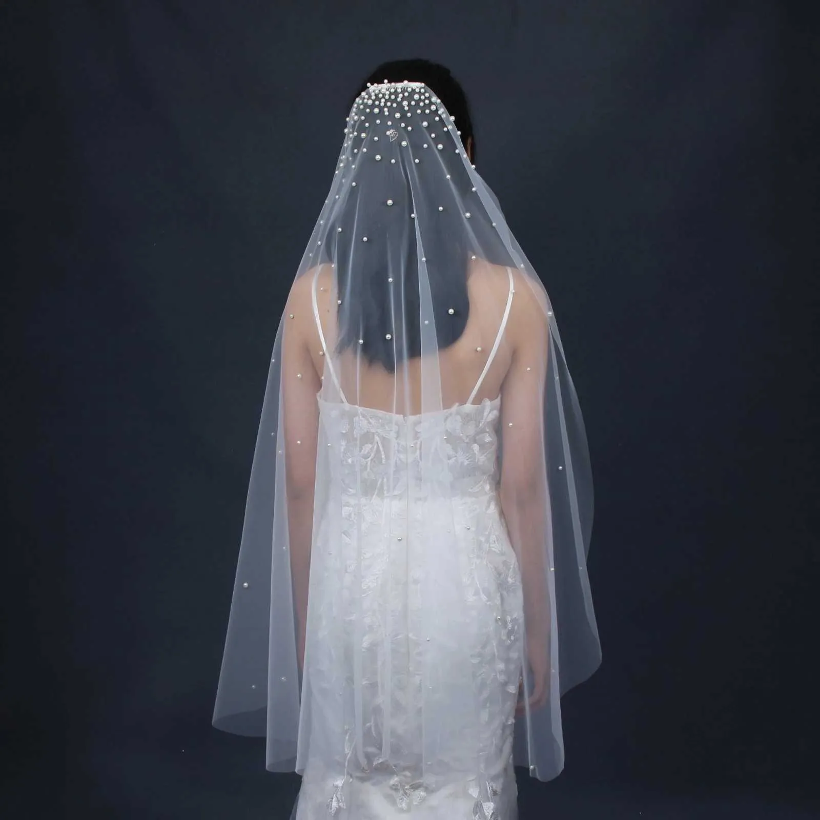 Gioielli V180 Veli da sposa con perle, 1 strato, velo con perline sfumate, accessori per capelli, mantiglia per matrimonio, per chiesa_voghion.com