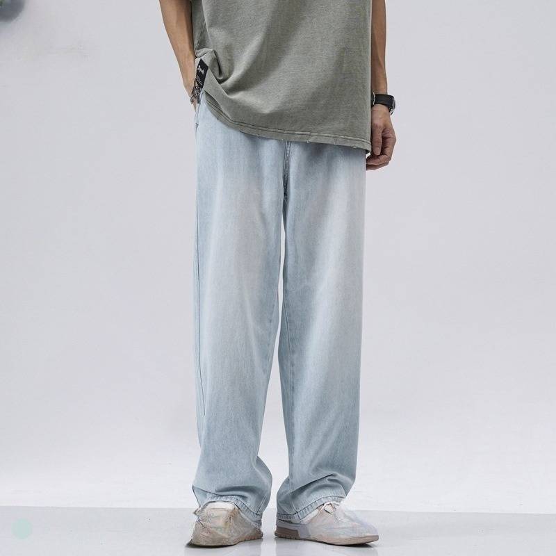 Vêtements pour hommes Vêtements pour hommes Jeans bleu clair délavés Style basique pour hommes Pantalons droits tout-aller Pantalons amples