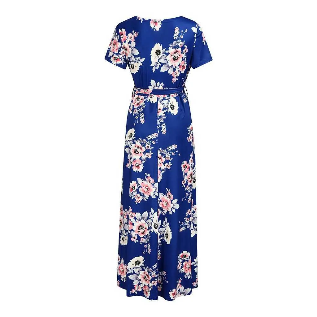 Women's Long Dress Prom Clothes Floral Printed V Neck Summer Pregnancy Dresses For Pregnant Women Maternity Clothing_voghion.com