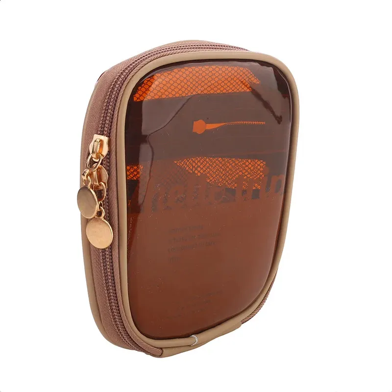 Mini organiseur de voyage transparent, petite trousse de maquillage mignonne et preppy, trousse de toilette à fermeture éclair pour cosmétiques, pochette pour pièces de monnaie pour femmes_voghion.com