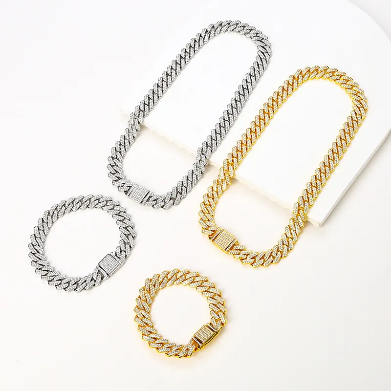 Collier à boucle Hip-Hop personnalisé, boucle à bascule entièrement en diamant, bracelet épais punk à la mode, bracelet cubain, bijoux pour couple