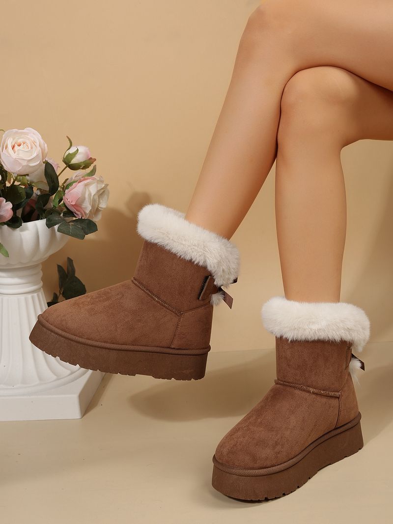 Foreign trade cross border winter new snow women's bottom bow leisure plus veet thick warm non slip cotton boots_voghion.com