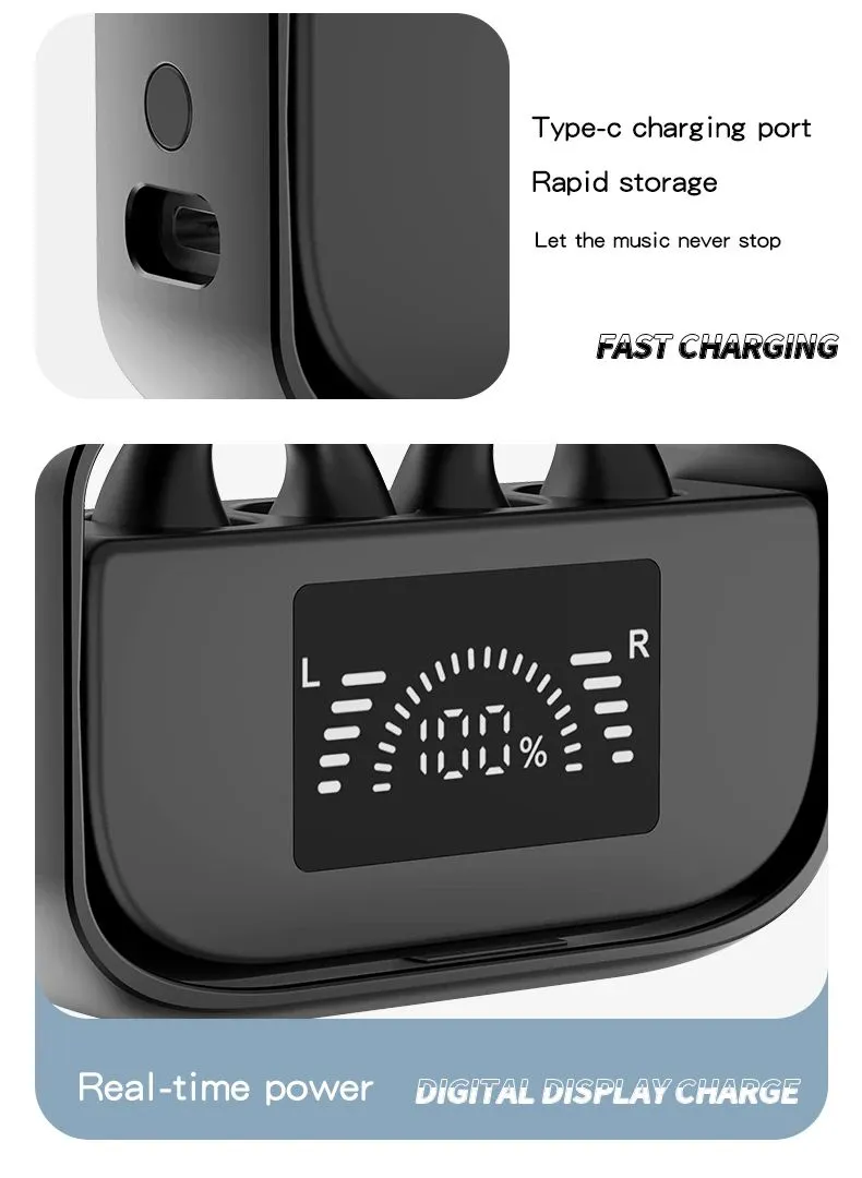 Wireless Led Ear Clip Bluetooth Headphones With Noise Reduction_voghion.com