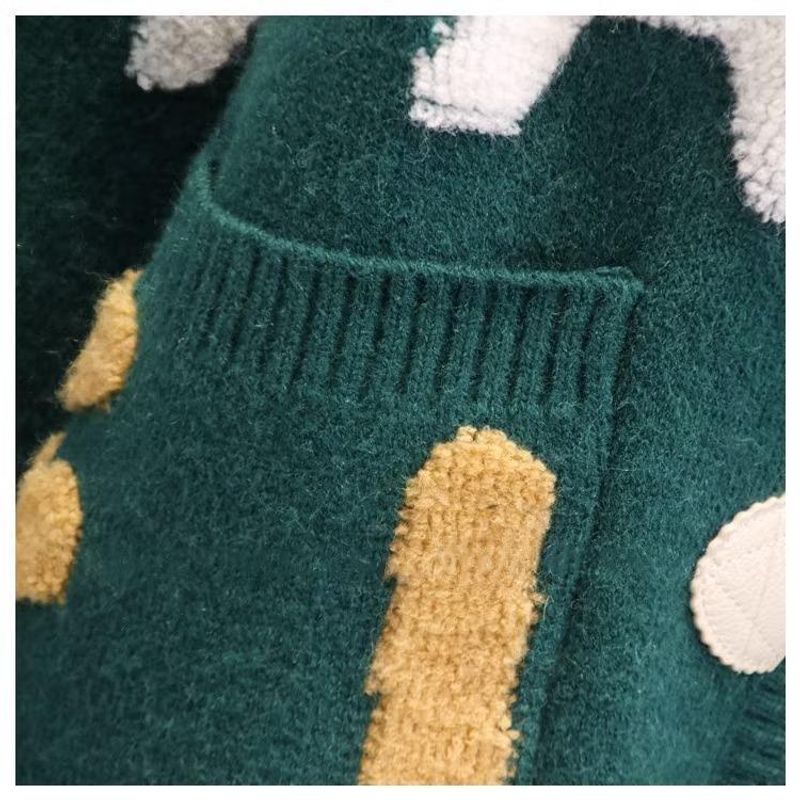 Women's Clothing Fat mm stylish horn button letter sweater jacket for women autumn and winter new large size loose lazy_voghion.com