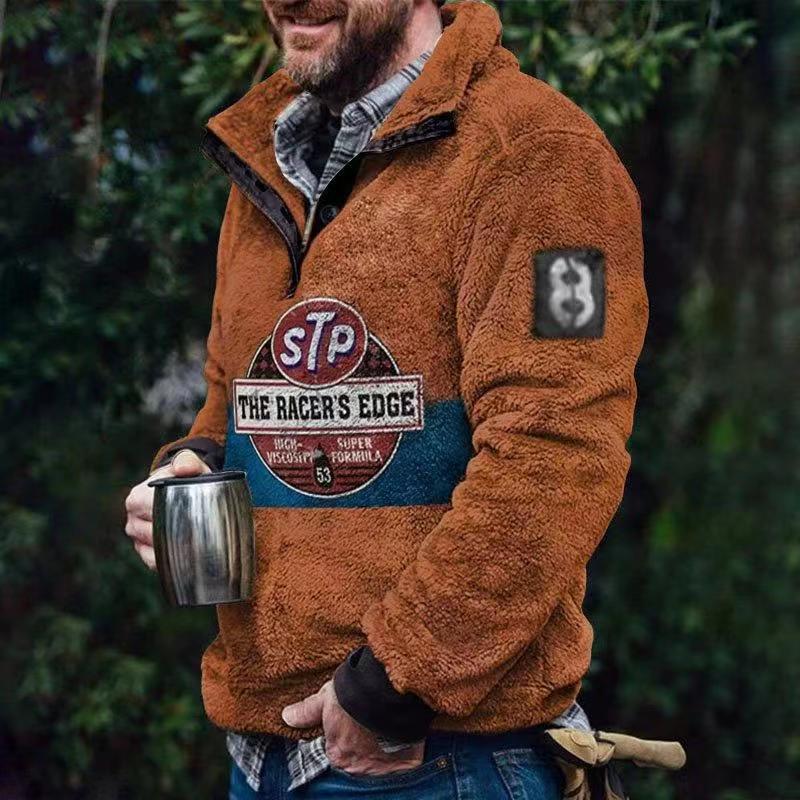 Felpa in pile da uomo con tasca con bottone - Morbida e calda felpa invernale casual, scollo a V, manica lunga, vestibilità ampia, stampa digitale, vari colori_voghion.com