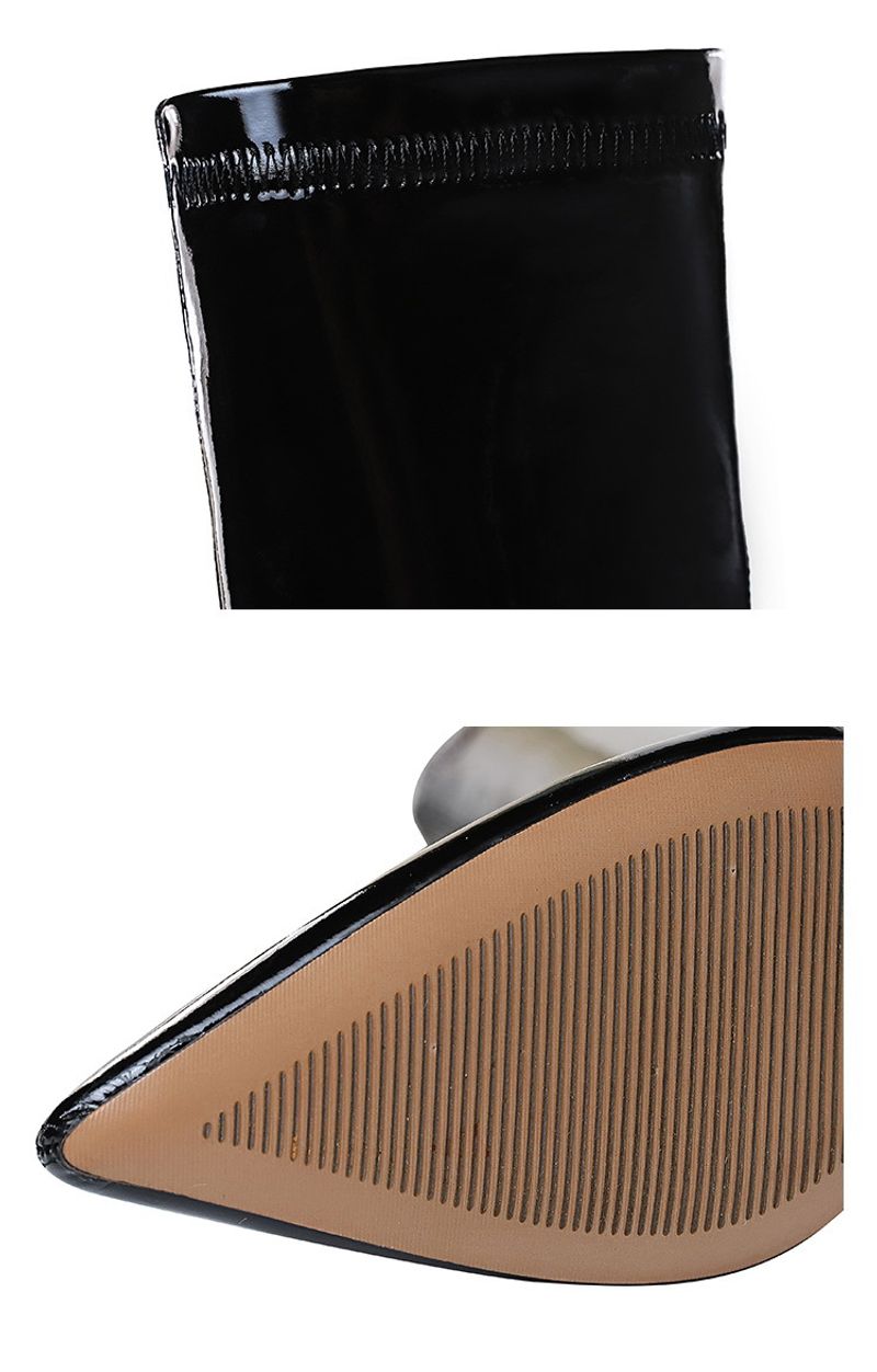 315 13 Fashion Sexy Nightclub Shiny Lacquer Leather Elastic Show Thin Pointed Short Winter Slim Boots_voghion.com