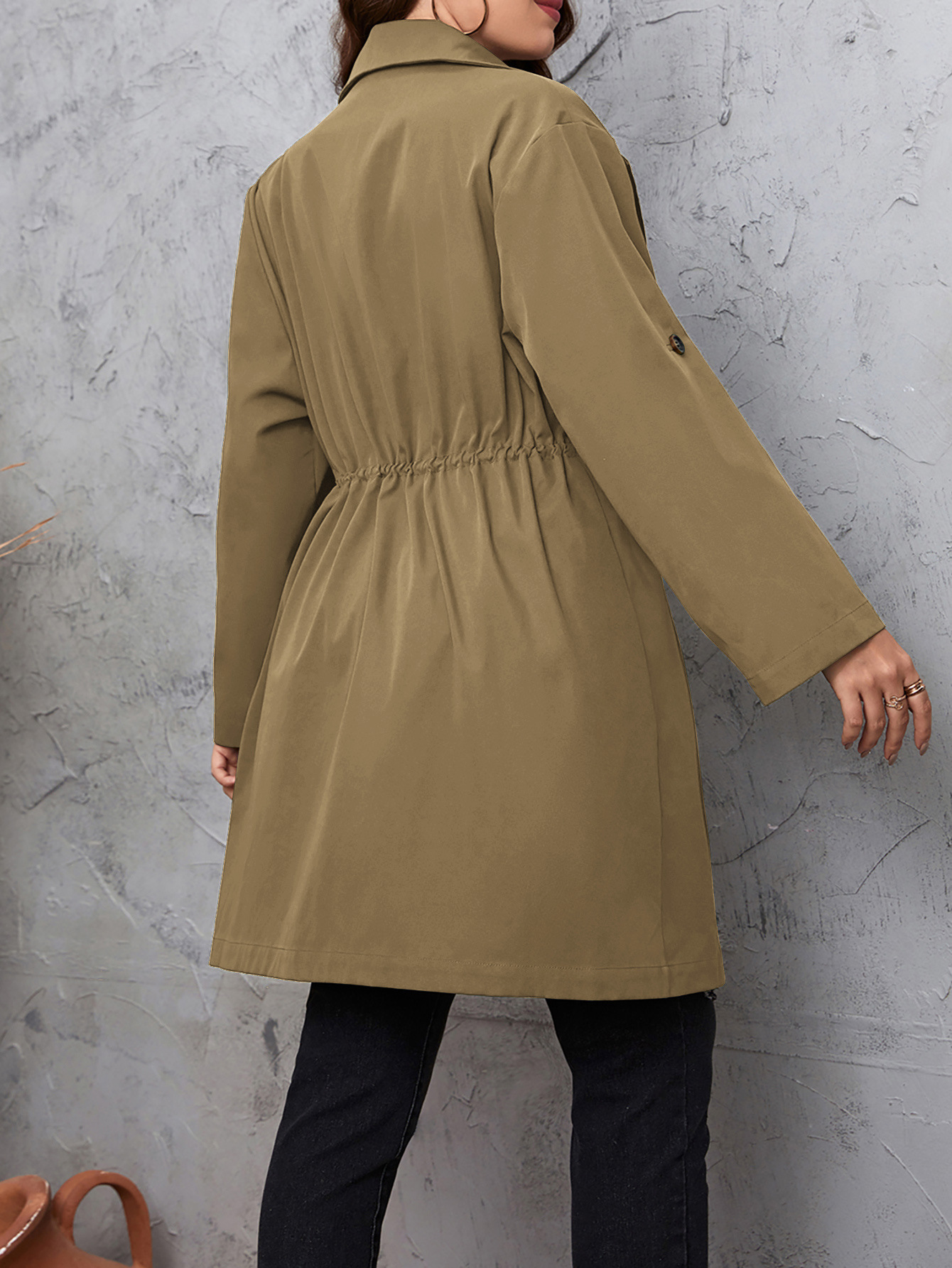 Elegant Women's Mid-length Coat With Suit Collar Plus Size Outerwear_voghion.com