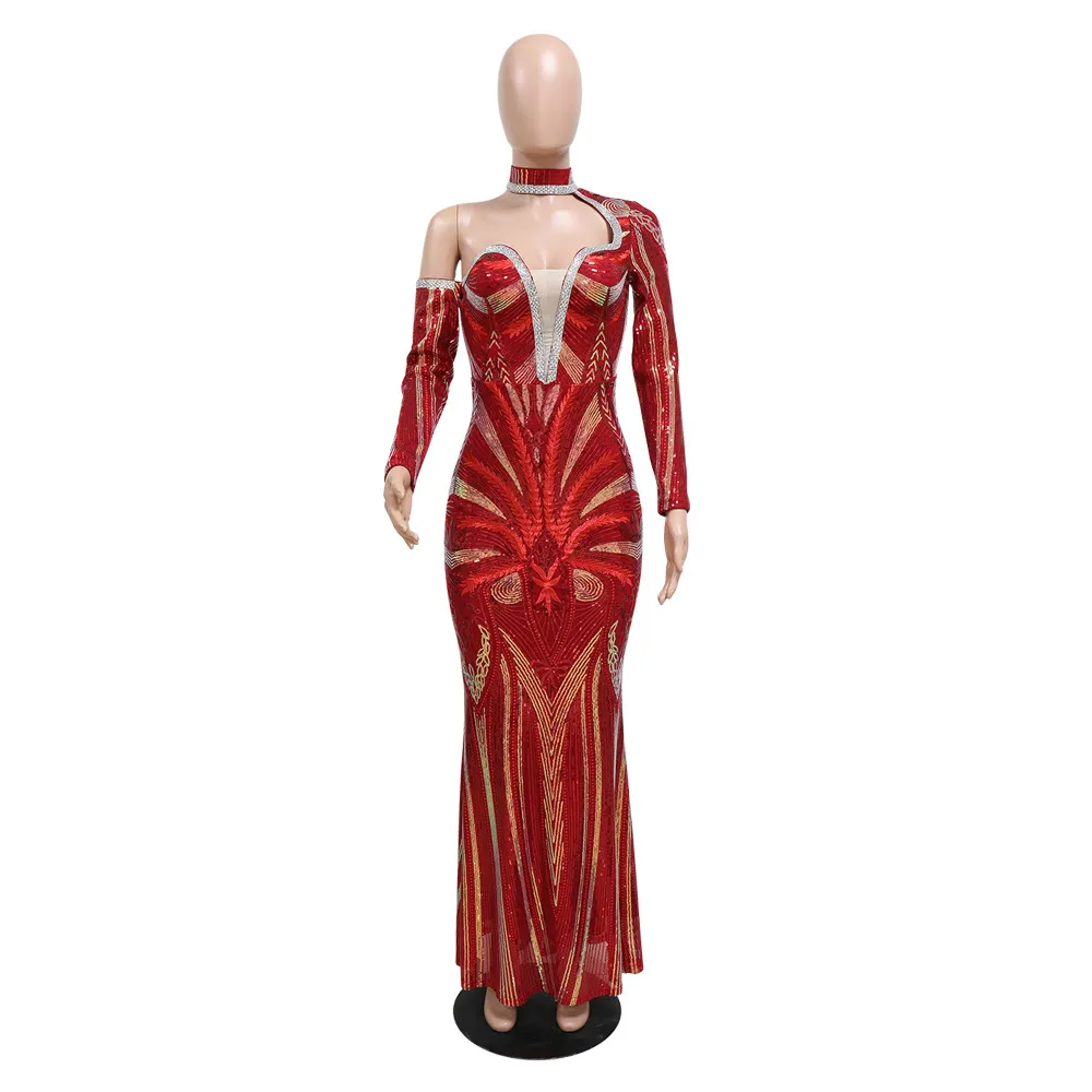 Vestidos casuales IDress 2023 Vestido elegante de lentejuelas de diamante de perforación de calidad para mujer Vestido largo maxi ajustado para fiesta Club nocturno_voghion.com
