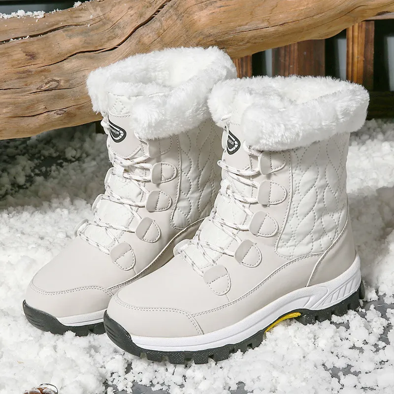 Stiefel Winter schnee wasserdichte rutschfeste dicke warme high top baumwolle schuhe frauen mid-kalb stiefel H240913_voghion.com