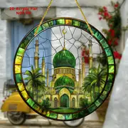 1pc, 2D Flat Printed Acrylic Mosque And Palm Trees Colorful Window Garden Garden Suncatchers, Round Sign_voghion.com