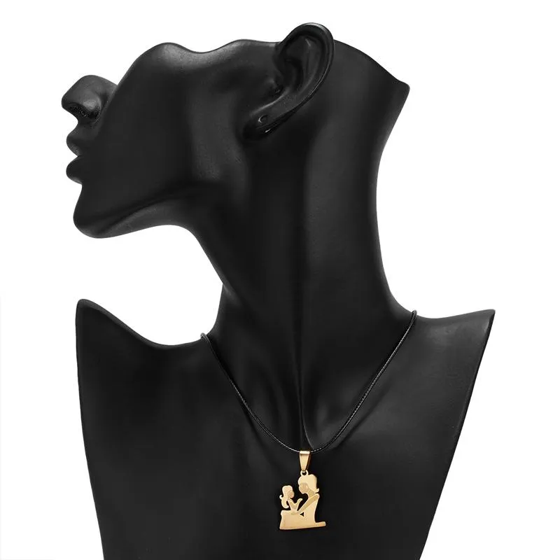 Pendant Necklaces Personality Mothers Day Stainless Steel Mom Necklace For Women Gift Gold Color Chain Baby Leather_voghion.com